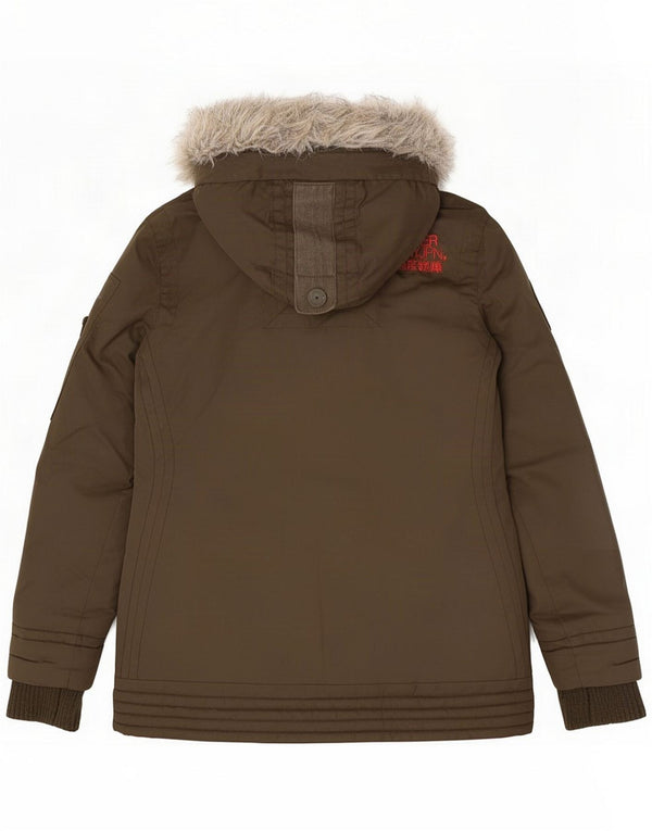 Superdry Womens Hooded Parka Jacket UK 8 Small Green Polyester Army