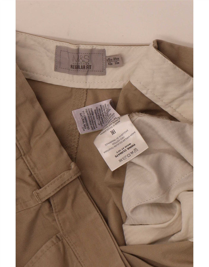 Marks & Spencer Mens Regular Fit Chino Trousers W42 L33 Beige Cotton