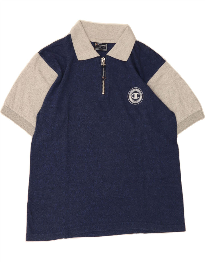 CHAMPION Mens Polo Shirt Small Navy Blue Colourblock Cotton Vintage Champion and Second-Hand Champion from Messina Hembry 