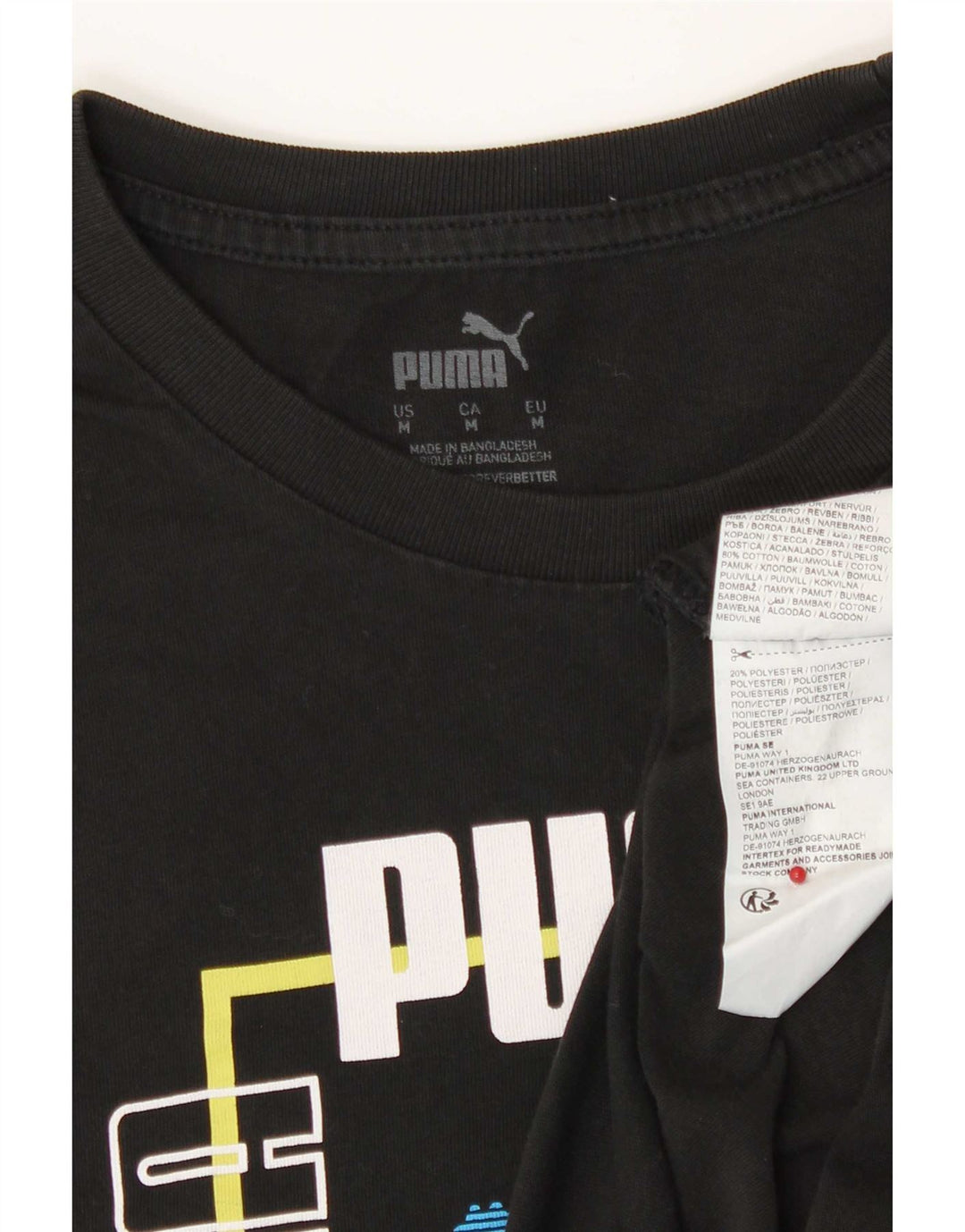Puma Womens Graphic T-Shirt Top UK 14 Medium Black Cotton