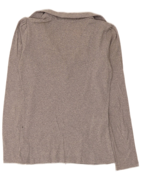 Benetton Womens Long Sleeve Regular Polo Shirt UK 10 Small Grey Cotton
