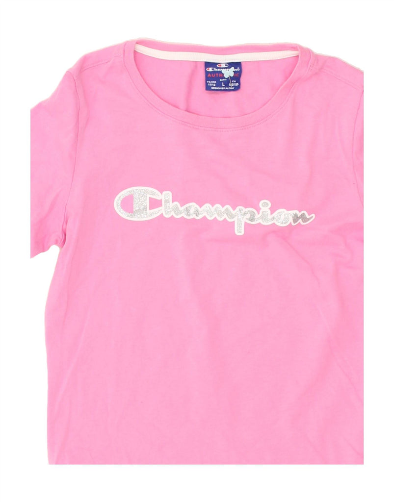 CHAMPION Girls Graphic Top Long Sleeve 11-12 Years Large Pink | Vintage Champion | Thrift | Second-Hand Champion | Used Clothing | Messina Hembry 