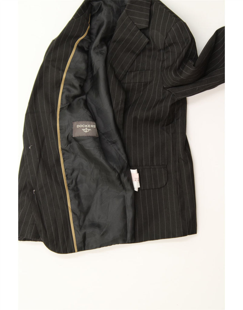 DOCKERS Boys 2 Button Blazer Jacket 4-5 Years Black Pinstripe Polyester Vintage Dockers and Second-Hand Dockers from Messina Hembry 
