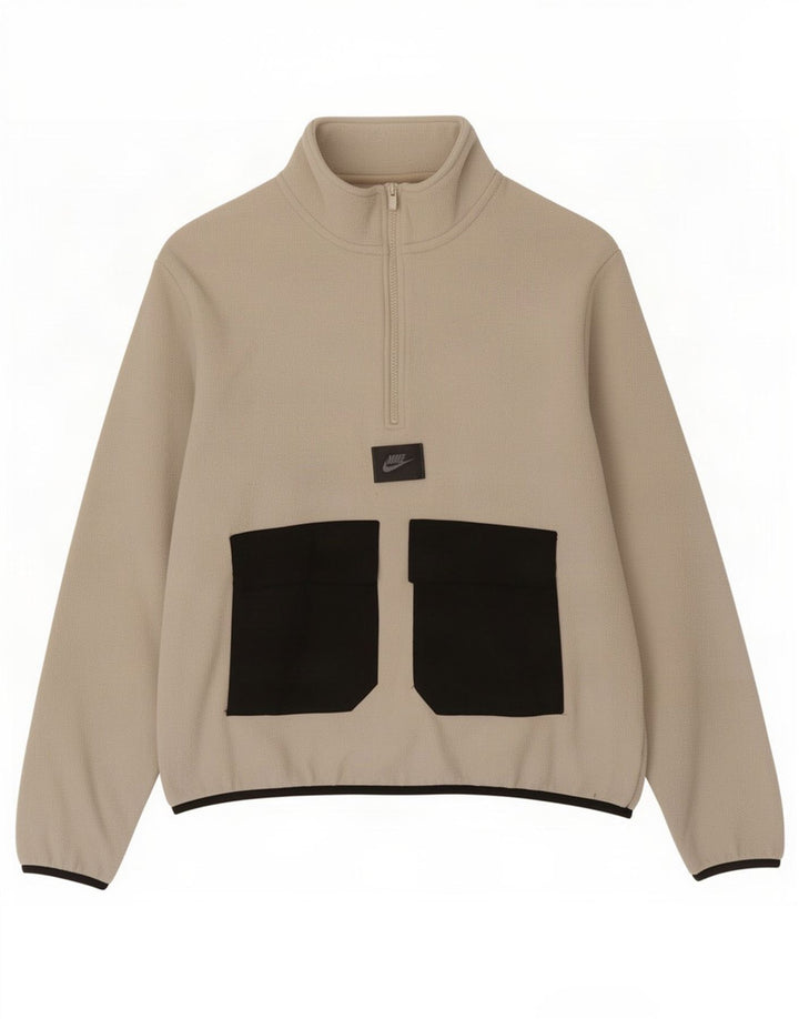 Nike Mens Therma-Fit Zip Neck Fleece Jumper Medium Beige Polyester