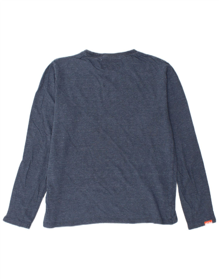 SUPERDRY Mens Top Long Sleeve Small Blue Flecked Cotton