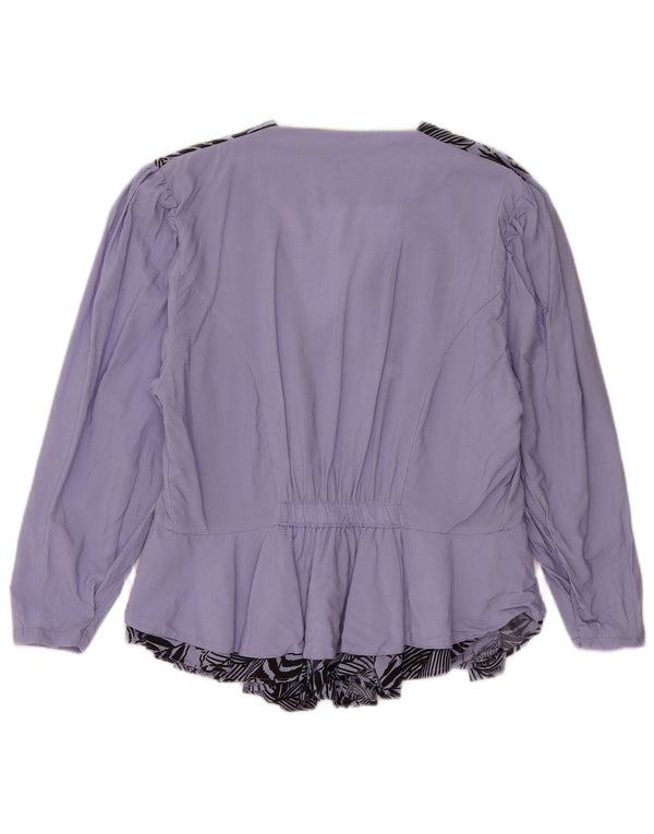 Vintage Womens 3/4 Sleeve Shirt Blouse UK 14 Large Purple Floral