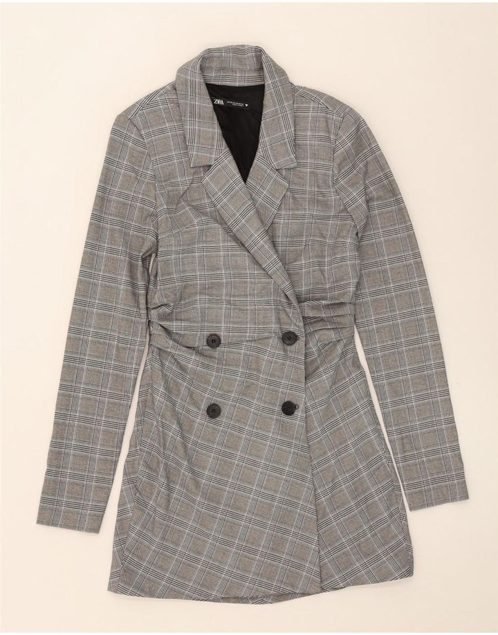 ZARA Womens Double Breasted Coat UK 6 XS Grey Houndstooth