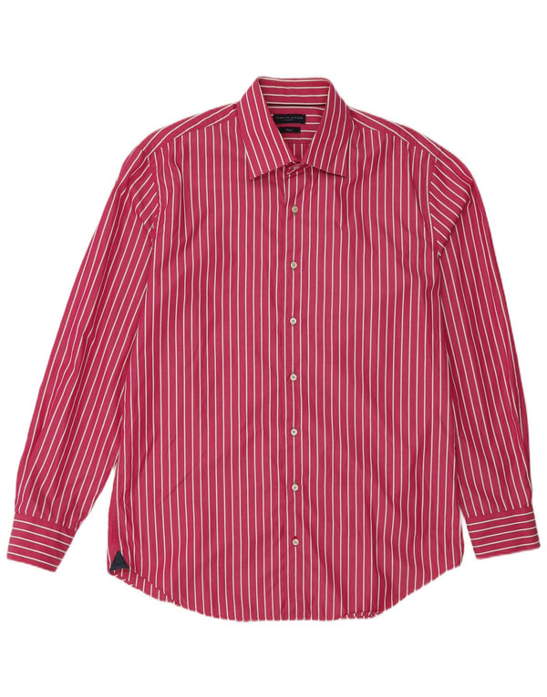 Tommy Hilfiger Mens Fitted Shirt Size 42 16 1/2 Large Pink Striped Cotton