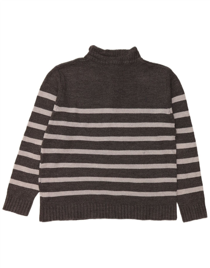 PIERRE CARDIN Mens Zip Neck Jumper Sweater Large Grey Striped Acrylic