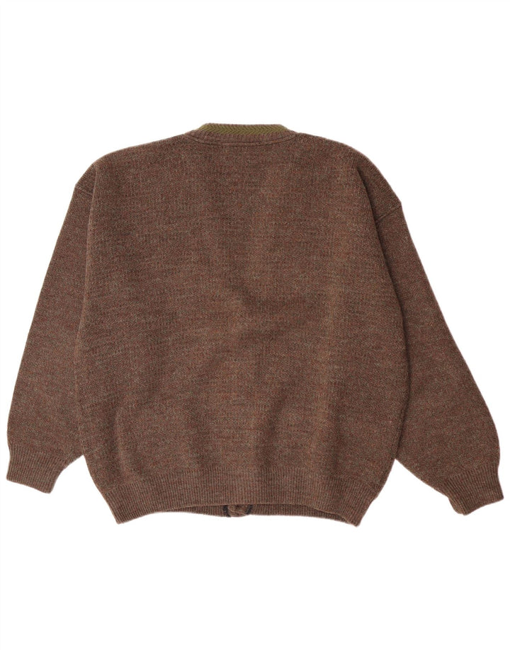 Vintage Mens Cardigan Sweater Large Brown Flecked