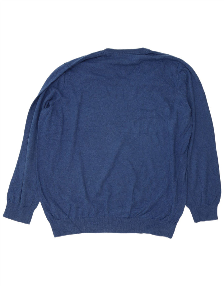 L.L.BEAN Mens V-Neck Jumper Sweater 2XL Blue Cotton