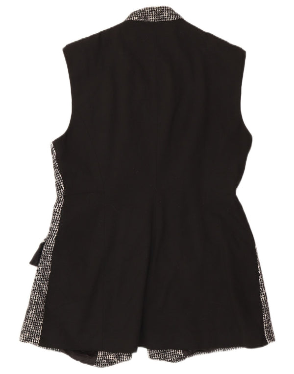 Karen Millen Womens Longline Waistcoat UK 16 Large Black Houndstooth Wool