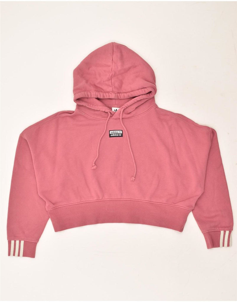 ADIDAS Womens Crop Hoodie Jumper UK 16 Large Pink Cotton | Vintage Adidas | Thrift | Second-Hand Adidas | Used Clothing | Messina Hembry 