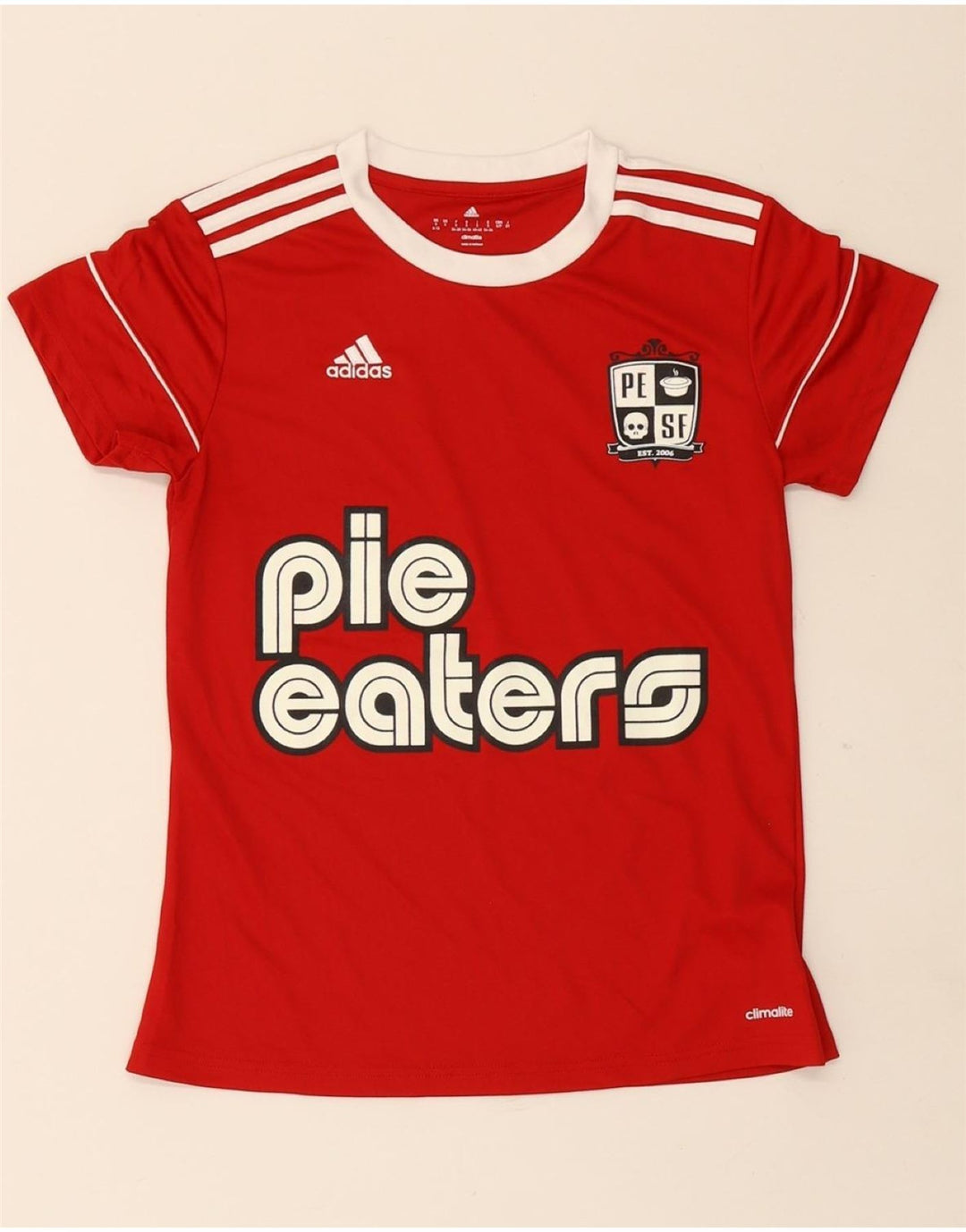 ADIDAS Womens Pie Eaters 2006 Graphic T-Shirt Top UK 8/10 Small Red