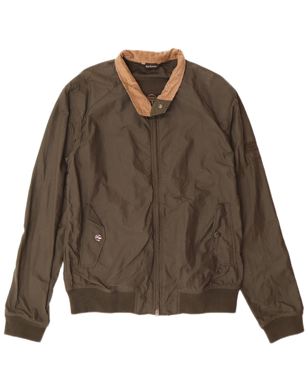 BARBOUR Mens Bomber Jacket UK 40 Large Khaki Polyamide