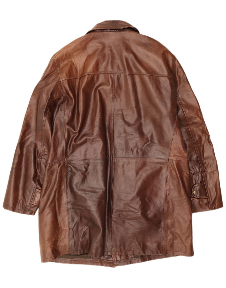 Vintage Mens Leather Coat UK 44 2XL Brown Leather