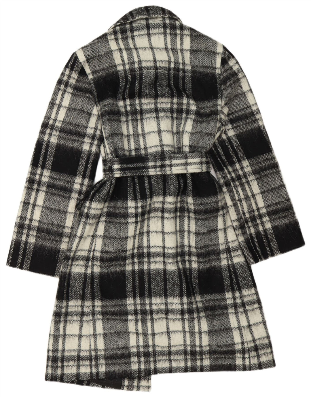 Benetton Womens Overcoat IT 44 Medium Black Check Wool