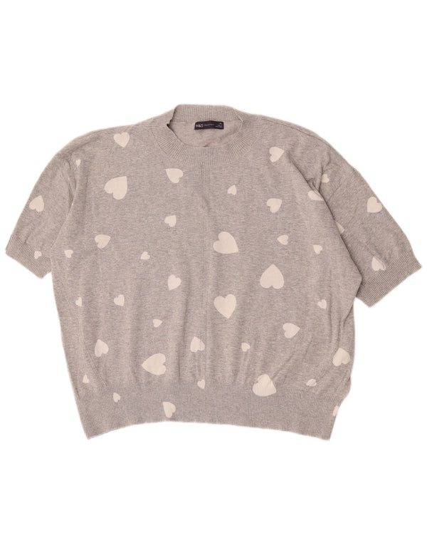 Marks & Spencer Womens Short Sleeve Turtle Neck Jumper Sweater UK 18 XL Gre