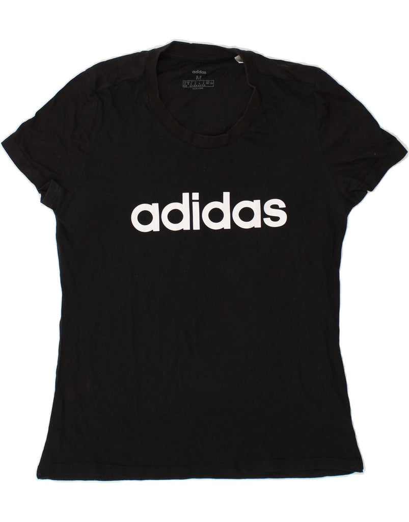 ADIDAS Womens Graphic T-Shirt Top UK 12/14 Medium Black Cotton | Vintage Adidas | Thrift | Second-Hand Adidas | Used Clothing | Messina Hembry 