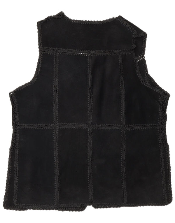 Vintage Womens Suede Gilet UK 16 Large Black Patchwork