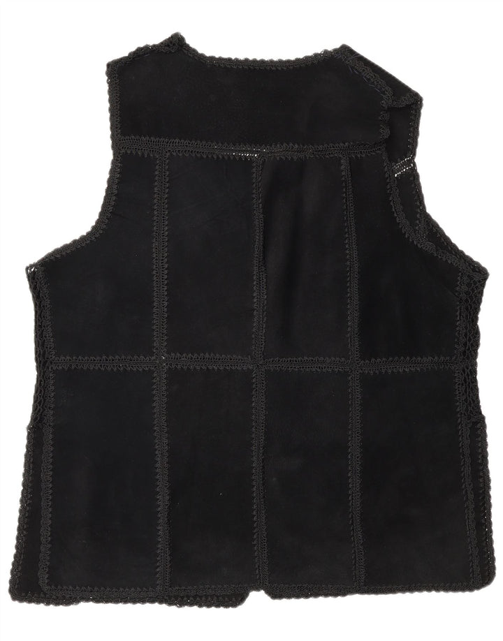 Vintage Womens Suede Gilet UK 16 Large Black Patchwork