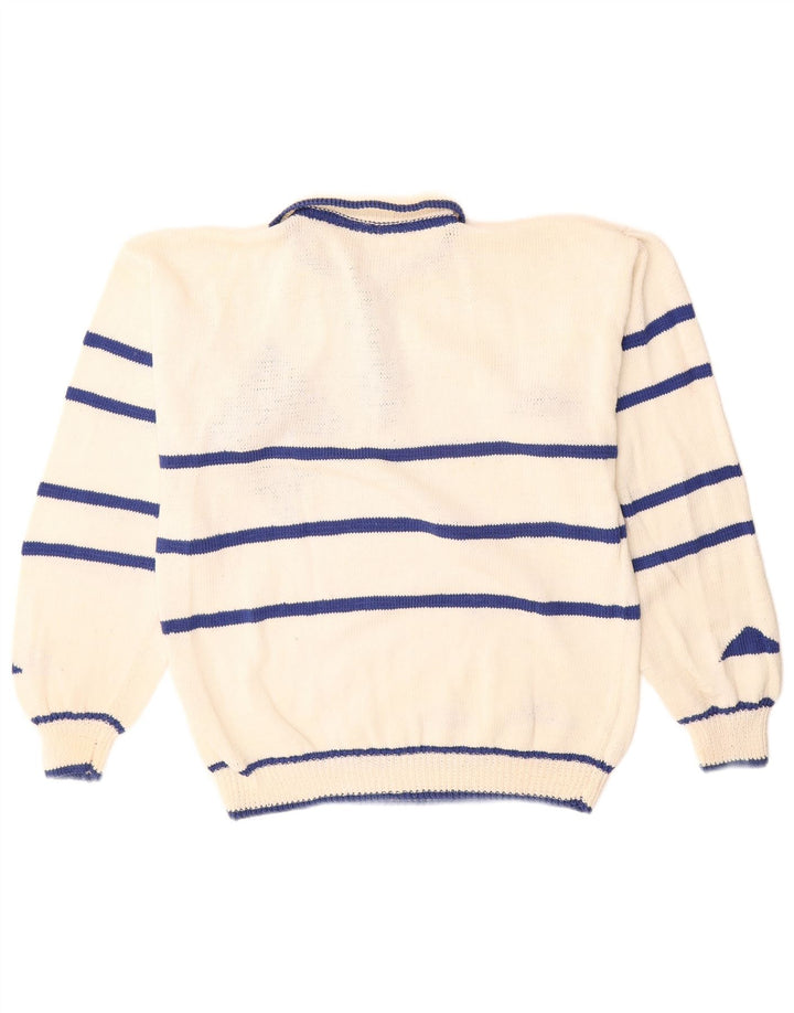 Vintage Mens Polo Neck Jumper Sweater Medium White Geometric