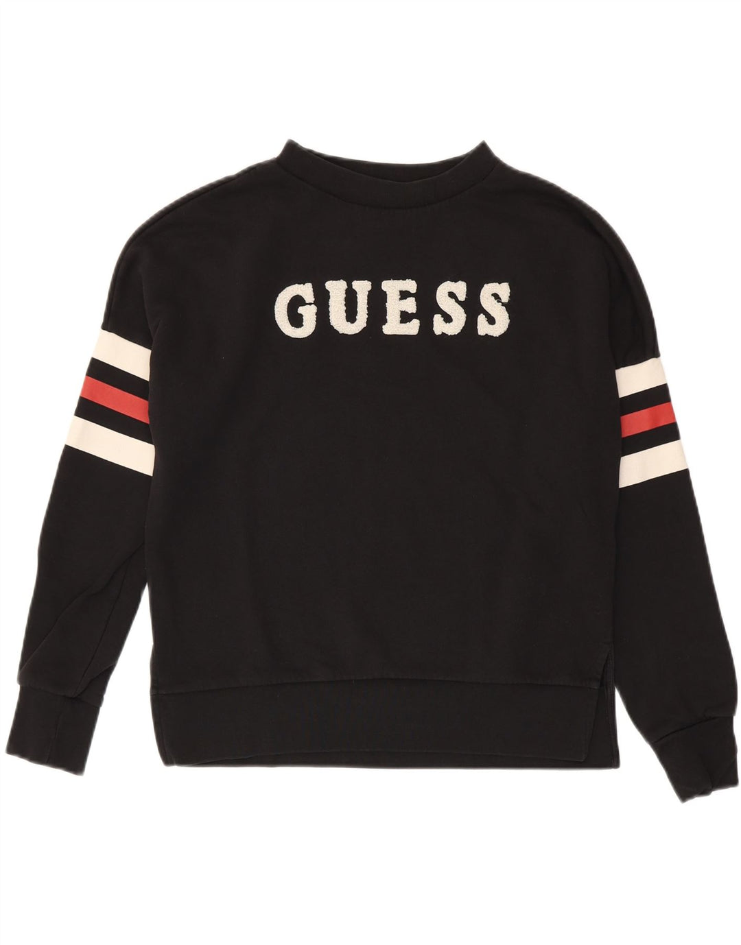 GUESS Womens Oversized Graphic Sweatshirt Jumper UK 6 XS Black Striped