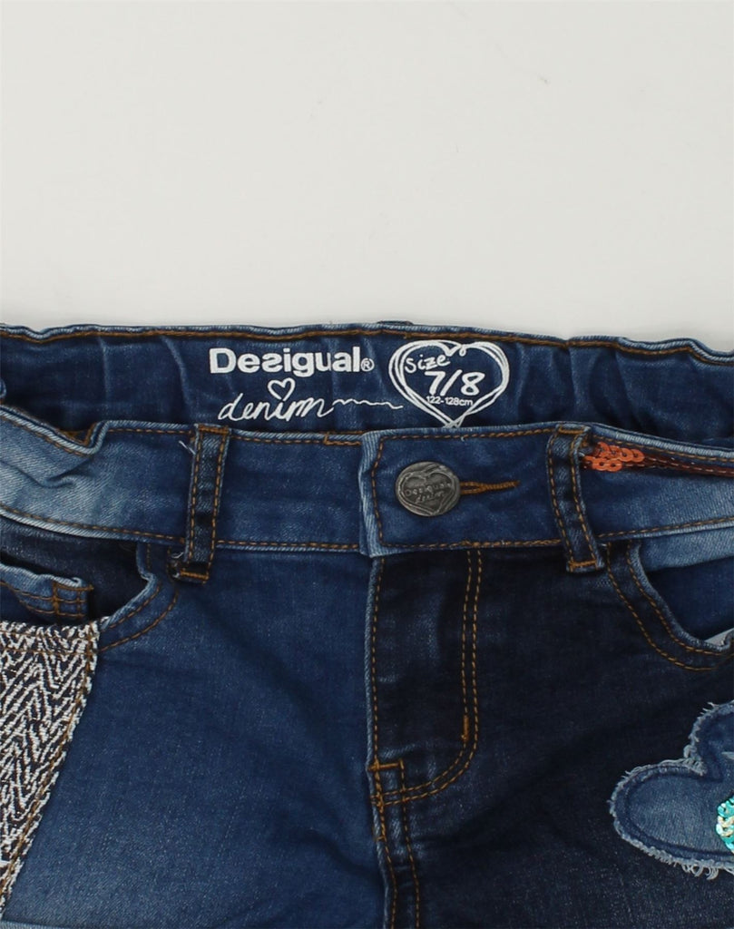 DESIGUAL Girls Denim Shorts 7-8 Years W24  Blue Patchwork | Vintage Desigual | Thrift | Second-Hand Desigual | Used Clothing | Messina Hembry 