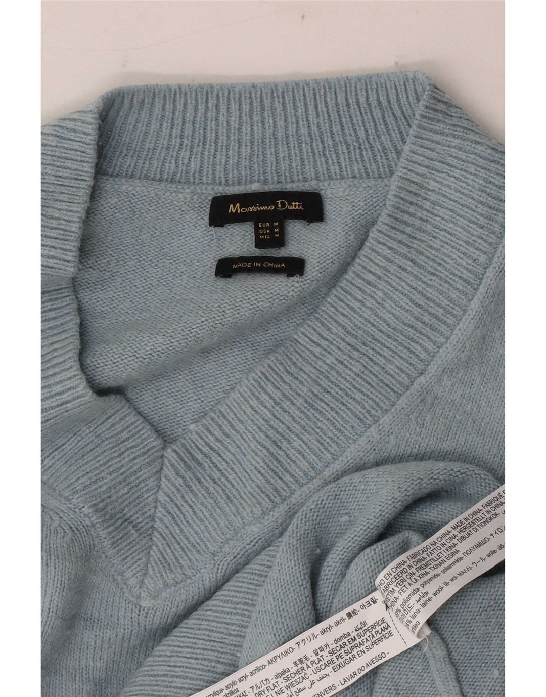 Massimo Dutti Womens V-Neck Jumper Sweater UK 14 Medium Blue Polyamide