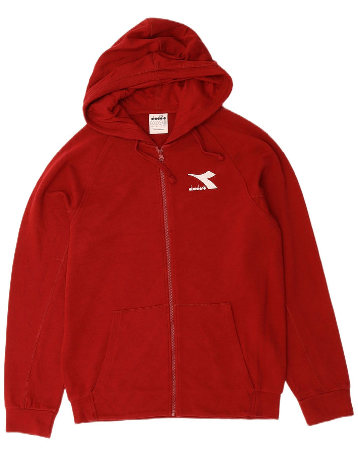 DIADORA Mens Zip Hoodie Sweater Small Red Cotton