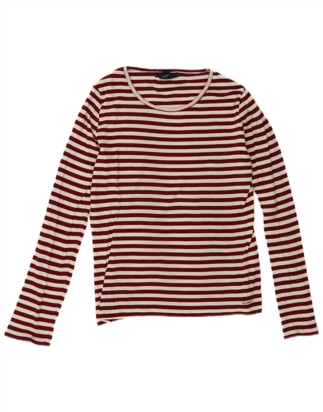Gant Womens Top Long Sleeve UK 12 Medium Burgundy Striped