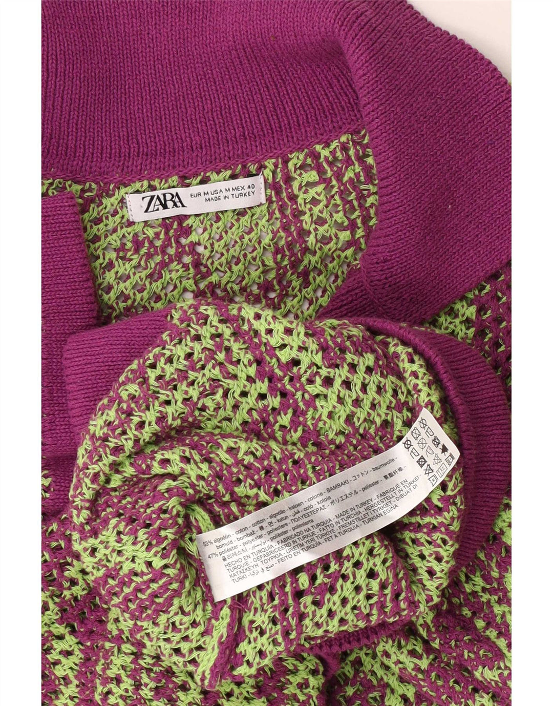 Zara Mens See Through Polo Neck Jumper Sweater Medium Purple Geometric