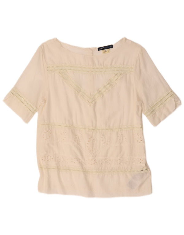 Levi's Womens Short Sleeve Oversized Shirt Blouse US 0 XS White Striped