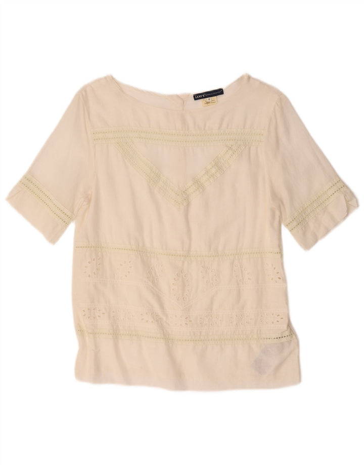 Levi's Womens Short Sleeve Oversized Shirt Blouse US 0 XS White Striped