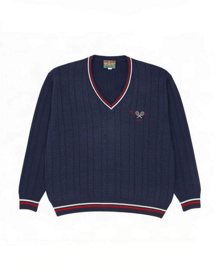 F.LLI Campagnolo Mens V-Neck Jumper Sweater IT 50 Medium Navy Blue