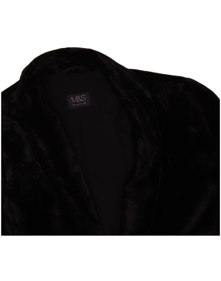 MARKS & SPENCER Womens 1 Button Velour Blazer Jacket UK 14 Large Black