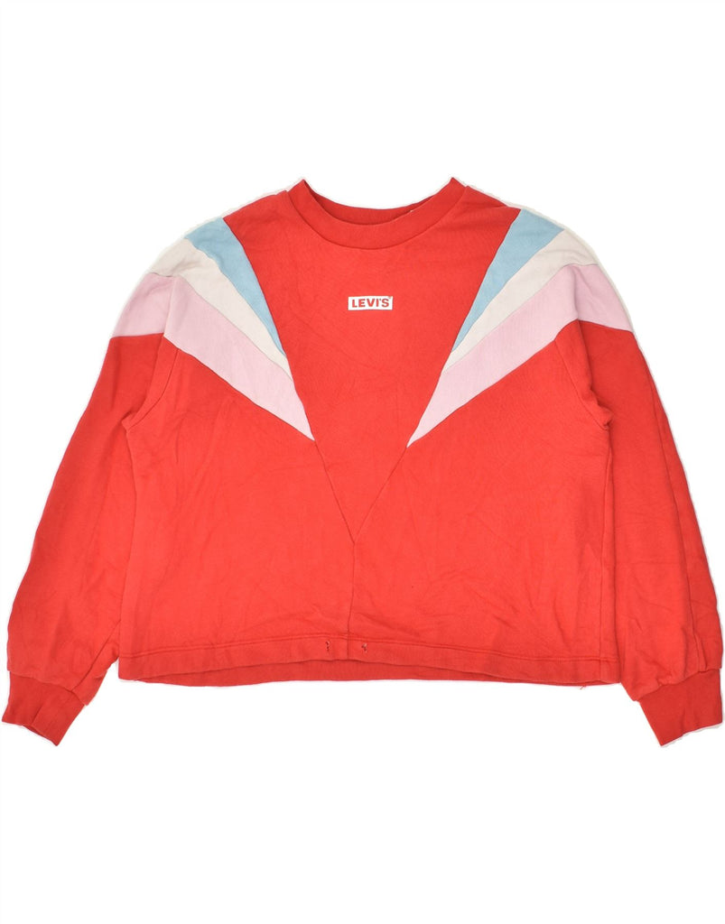 LEVI'S Womens Oversized Crop Sweatshirt Jumper UK 6 XS Red Colourblock | Vintage Levi's | Thrift | Second-Hand Levi's | Used Clothing | Messina Hembry 