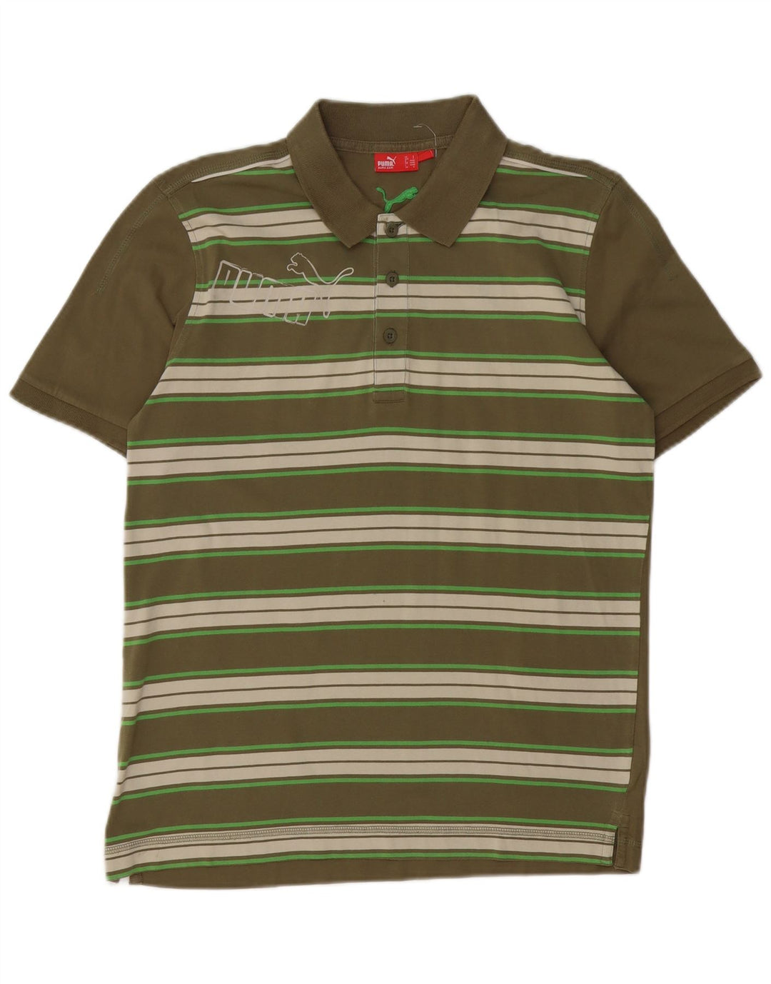 Puma Mens Graphic Polo Shirt Small Khaki Striped Cotton