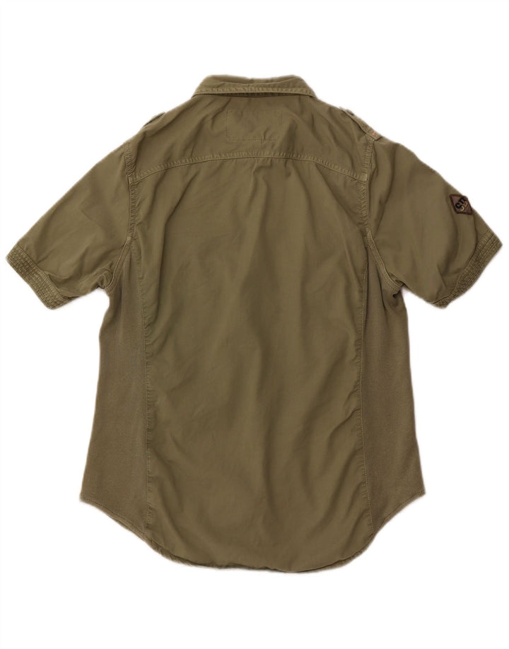 SUPERDRY Womens Short Sleeve Military Shirt UK 14 Large Khaki Cotton