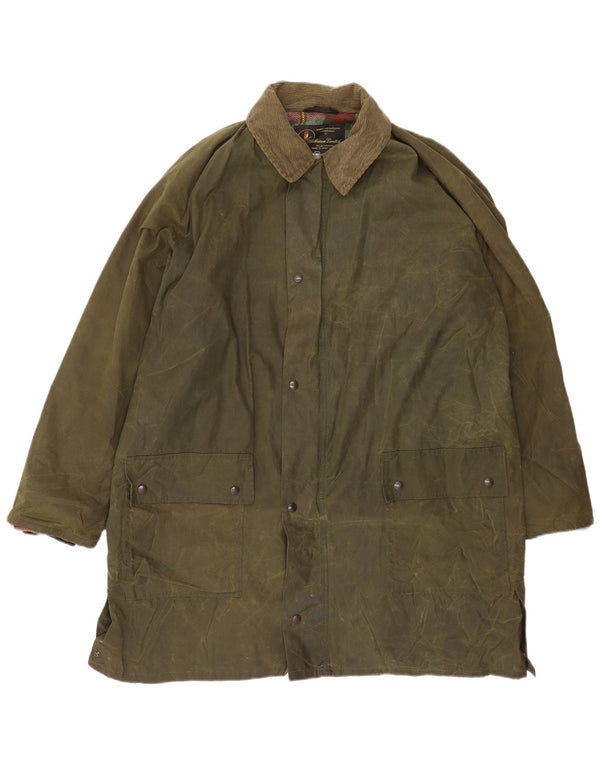Vintage Mens Country Wear Waxed Cotton Overcoat UK 42 XL Khaki