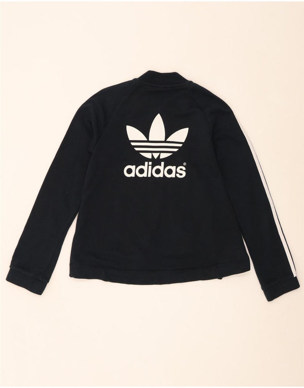 Adidas Womens Graphic Tracksuit Top Jacket UK 8 Small Black Cotton