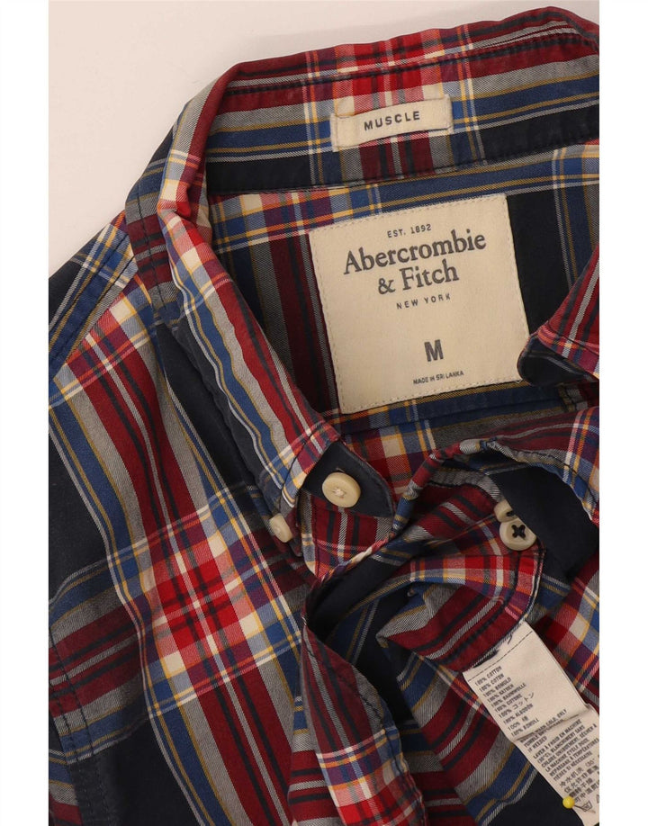 Abercrombie & Fitch Mens Muscle Shirt Medium Navy Blue Check Cotton