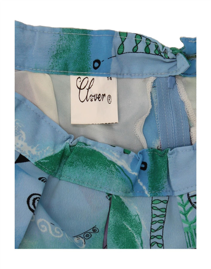 CLOVER Womens Pleated A-Line Skirt UK 14 Medium W28  Blue Geometric Vintage Clover and Second-Hand Clover from Messina Hembry 
