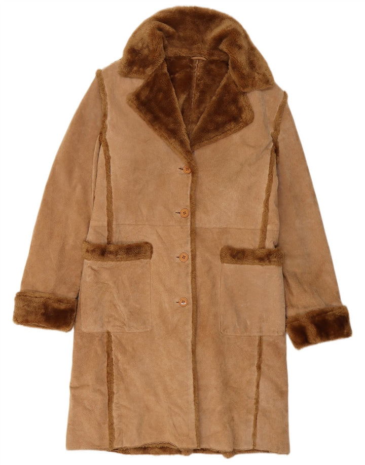 Montereggi Womens Shearling Coat IT 46 Large Beige Leather