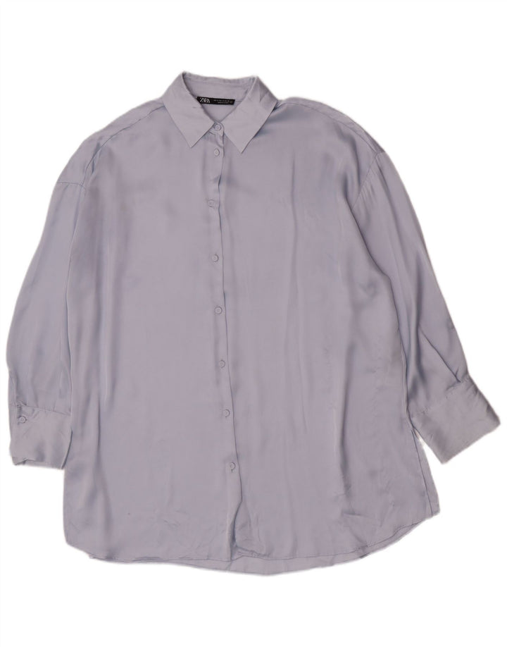 Zara Womens Oversized Shirt Blouse UK 10 Small Blue Polyester