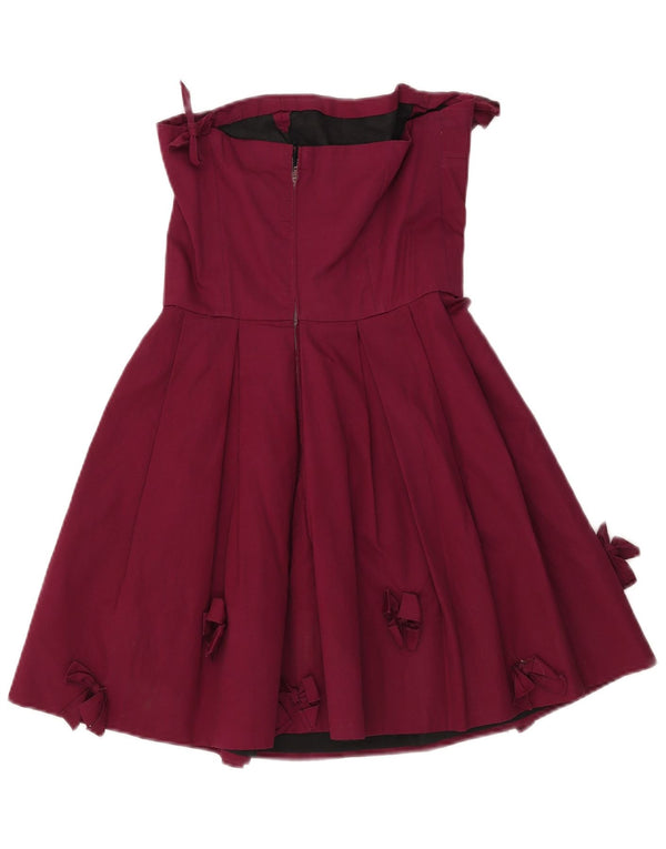 Vintage Womens Short Strapless Dress UK 8 Small Burgundy