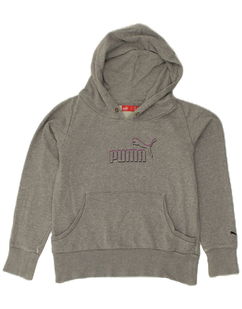 PUMA Womens Graphic Hoodie Jumper UK 12 Medium Grey Cotton | Vintage Puma | Thrift | Second-Hand Puma | Used Clothing | Messina Hembry 