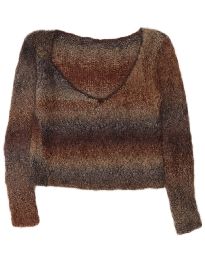 Vintage Womens V-Neck Jumper Sweater UK 14 Medium Multicoloured Striped