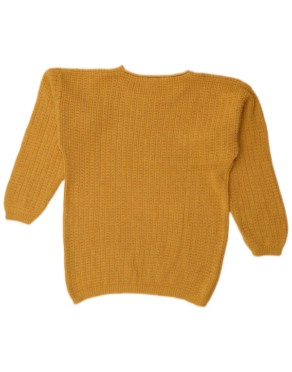 Vintage Womens Boat Neck Jumper Sweater UK 16 Large Yellow Ramie