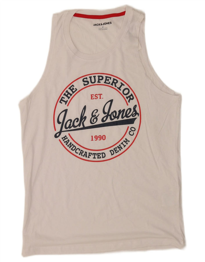 Jack & Jones Mens Graphic T-Shirt Top Medium White Cotton